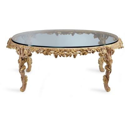 Oval coffee table with oak leaves 