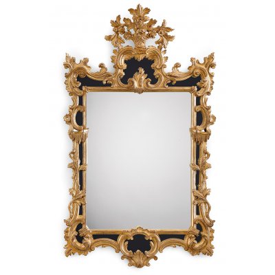 Mirror frame scroll carved leaves with coloured glass